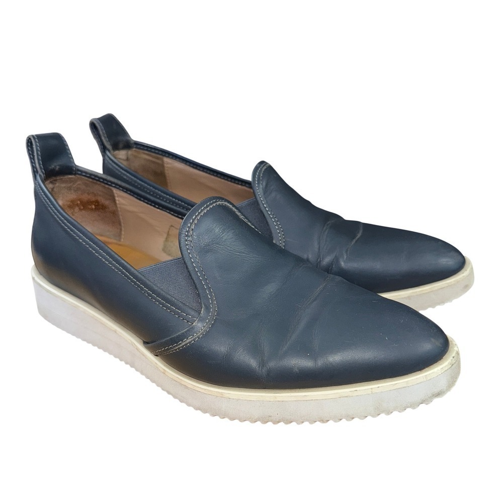 Everlane Street Shoe Womens 8 Pre-Owned SlipOn Blue Leather Pointed Toe Platform
